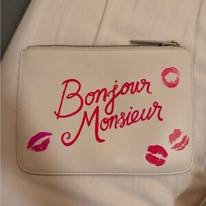 Kate Spade White and Pink Bonjour Monsieur Clutch